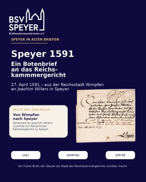Speyer in alten Briefen

Ein Botenbrief aus dem Jahr 1591.
Von Wimpfen nach Speyer.
Ein kleines Dokument – und doch ein spannendes Stück Geschichte…
