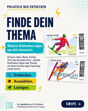 Briefmarken sammeln bedeutet nicht, alles sammeln zu müssen.

Ganz im Gegenteil: Eine spannende Sammlung beginnt oft mit einem Thema, das dich persön…