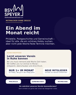 Ihr habt Interesse an Philatelie und Postgeschichte, aber nicht jede Woche Zeit?

Dann seid ihr bei uns genau richtig.

Wir treffen uns nur einmal im…