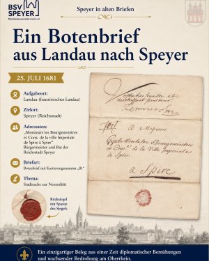 1681: Ein Brief zwischen Neutralität und Bedrohung

Dieser Botenbrief aus Landau wurde am 25. Juli 1681 an die Bürgermeister und den Rat der Reichsst…