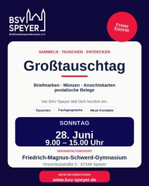 Schon heute möchten wir auf unseren nächsten Großtauschtag aufmerksam machen.

Am Sonntag, 28. Juni 2026, laden wir herzlich nach Speyer ein. Wer sic…